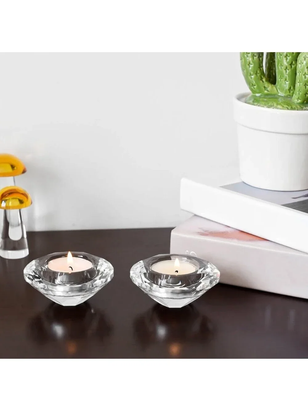 Marvala NWT 2pc Set Crystal Tealight Candles Holders Diamond Shaped